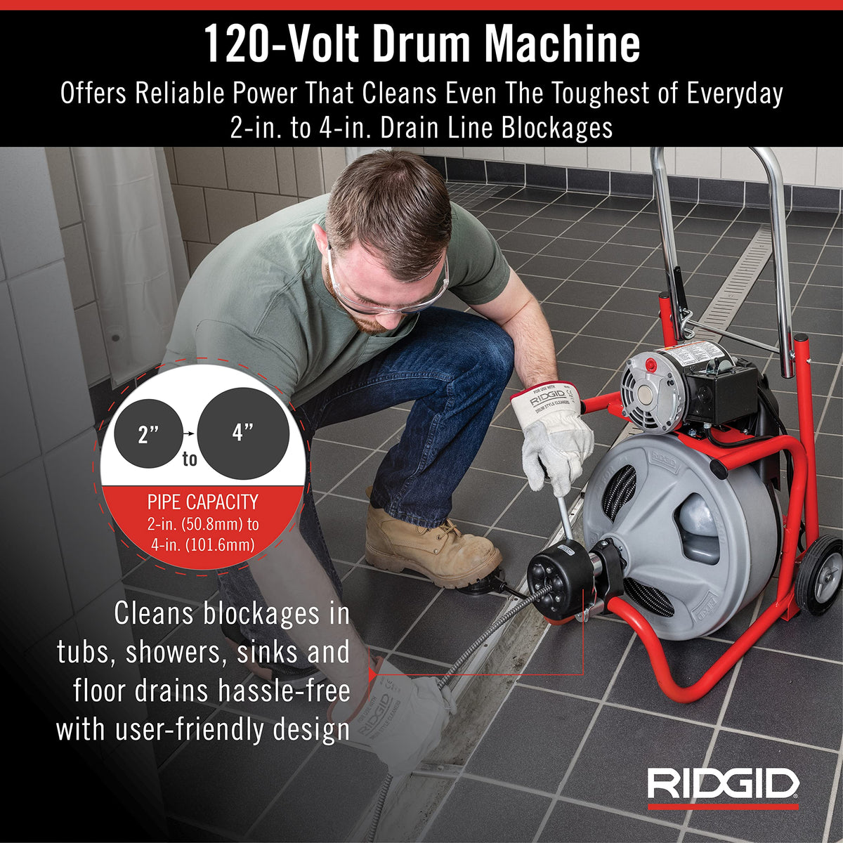 Ridgid 27013 K-400AF 115Volt C45IW Drum Machine with C45 Integral Wound Cable with Autofeed