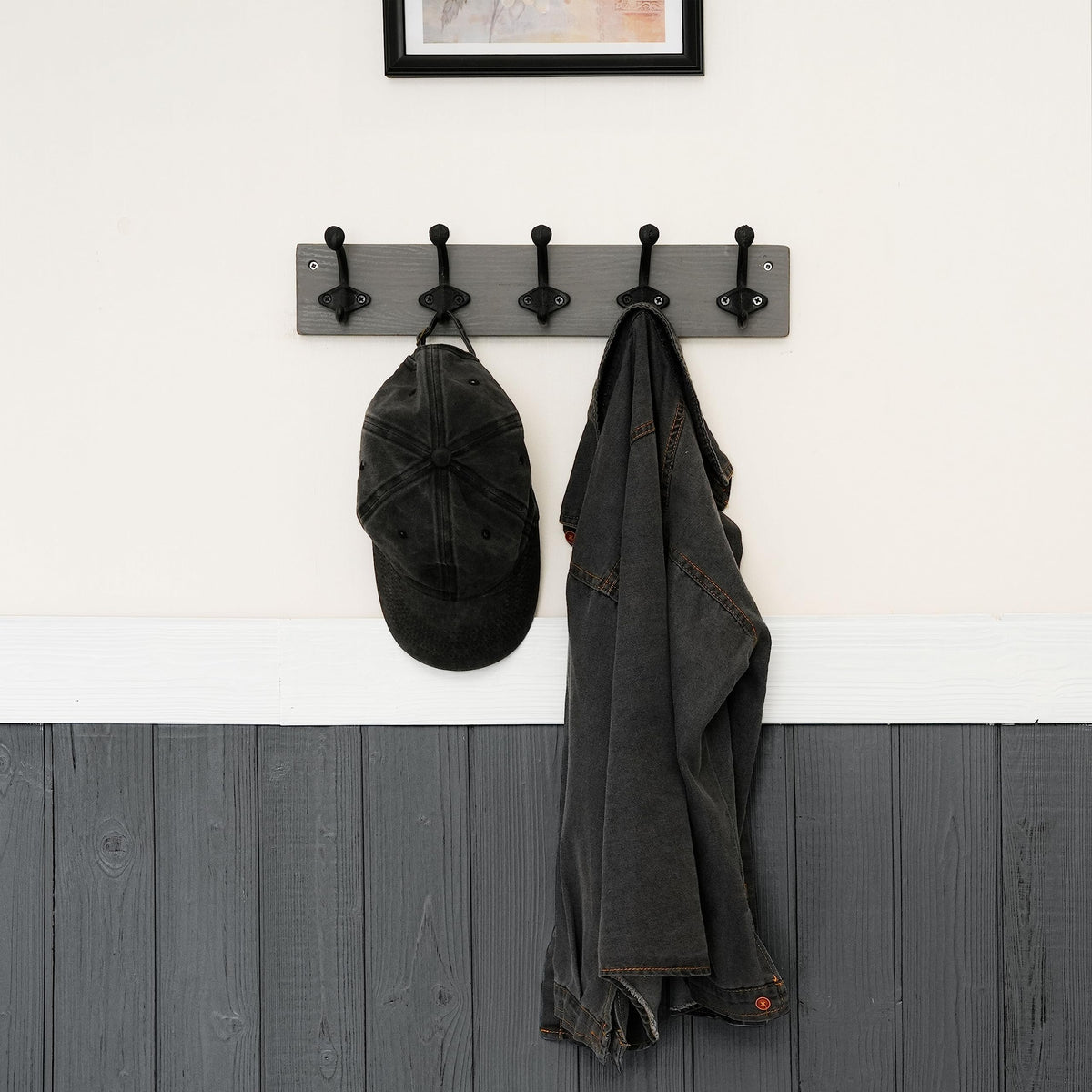 WEBI Rustic Coat Rack Wall Mount,5 Cast Iron Hooks,Coat Hooks Wall Mounted,Heavy Duty Antique Vintage Hooks for Hanging Coats,Jacket,Clothes,Gray