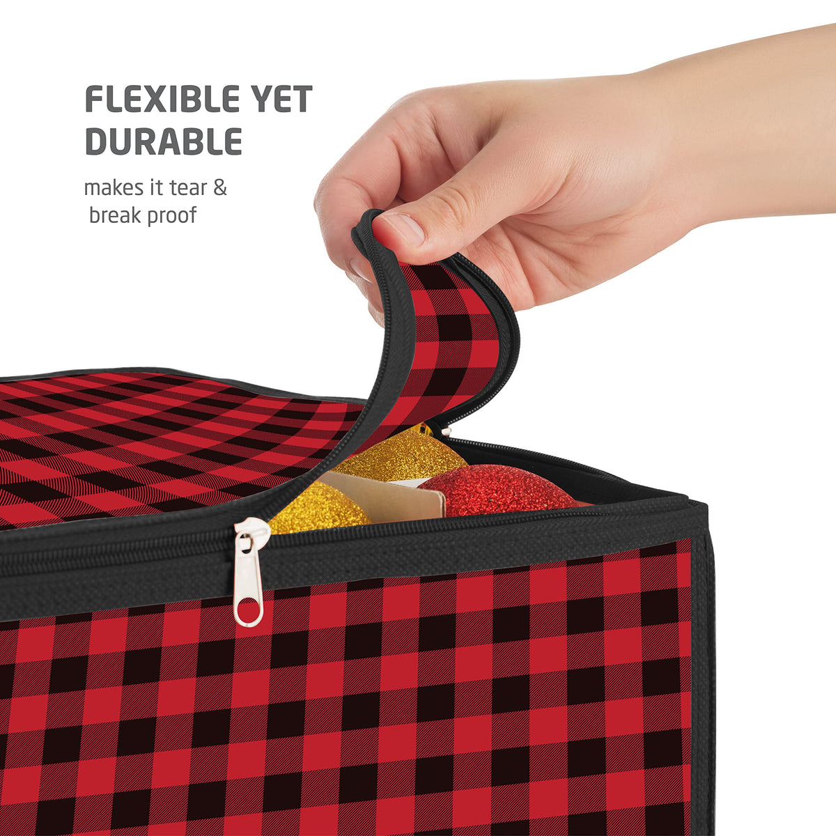 ZOBER Christmas Ornament Storage Box Plastic - Stores 128 3" Ornaments with Individual Trays - Ornament Organizer Storage Box, Durable Christmas Containers Holder - Plaid