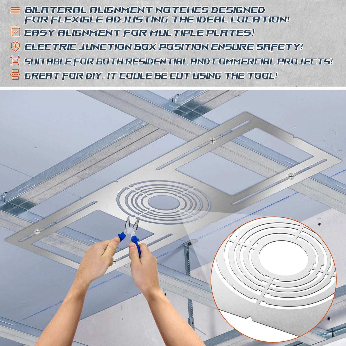 New Construction Mounting Plate, 2-3-3.75-4-5-6 Inch, 48pc, LED Recessed Lighting Housing Plate for New Construction and Remodeling, Shallow Recessed Led Lighting Plate
