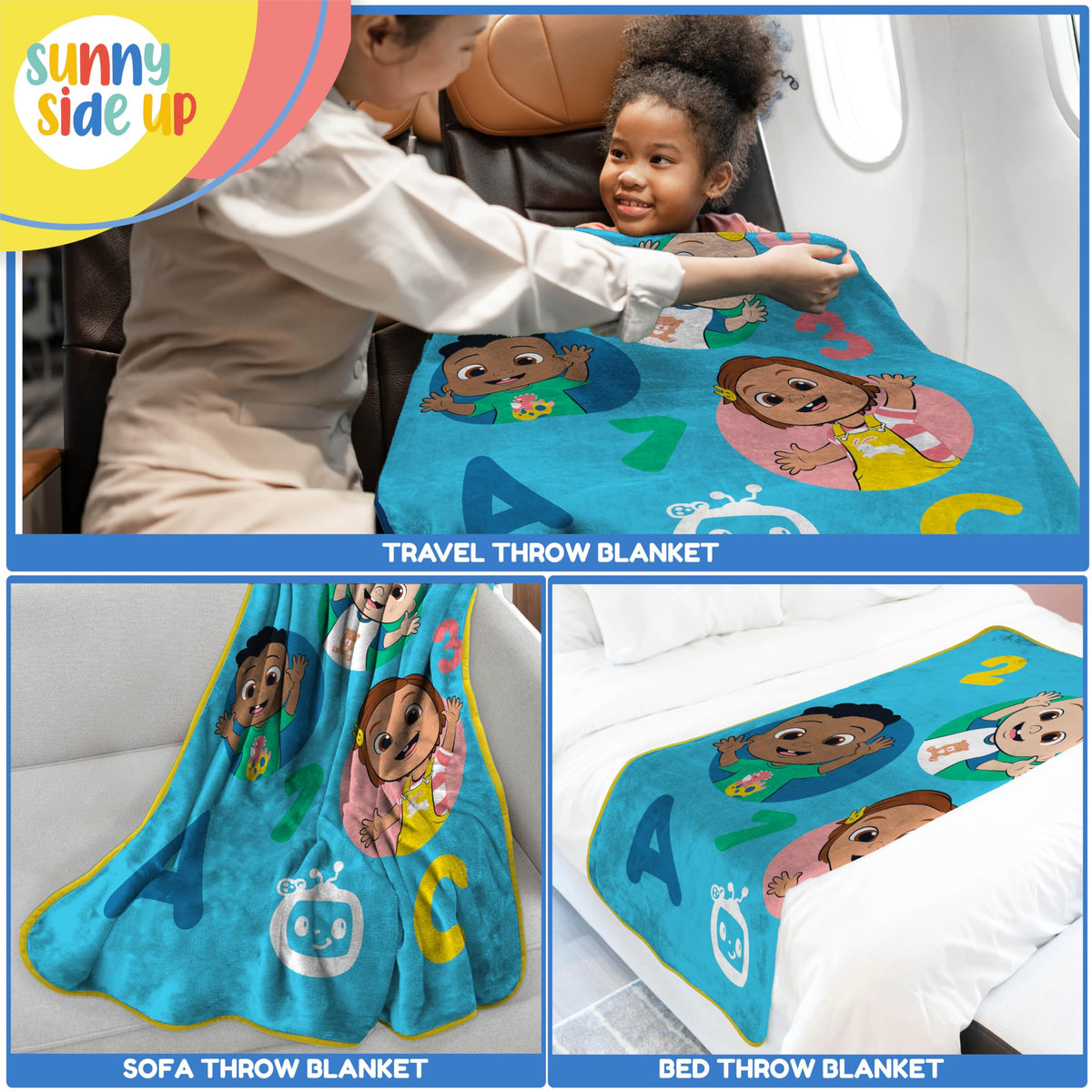 Sunny Side Up CoComelon Plush Throw Blanket - Measures 46 x 60 Inches - Super Soft & Cozy Fleece Kids Bedding