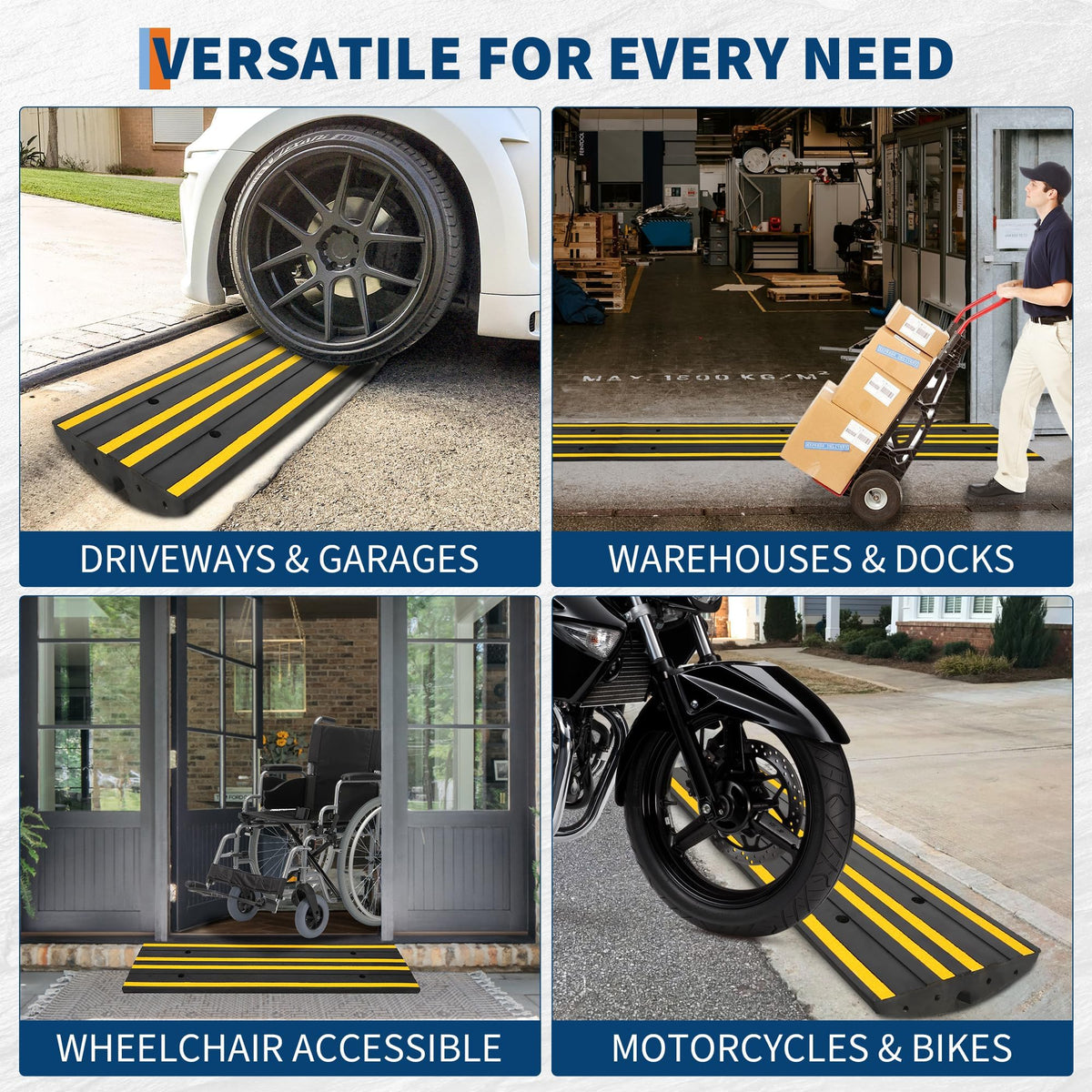 GarveeTech Rubber Driveway Ramps Set of 2, 48" Heavy Duty Accessibility Ramps with Drainage Grooves & Reflective Strips for Cars, Wheelchairs, Forklifts All Weather Use