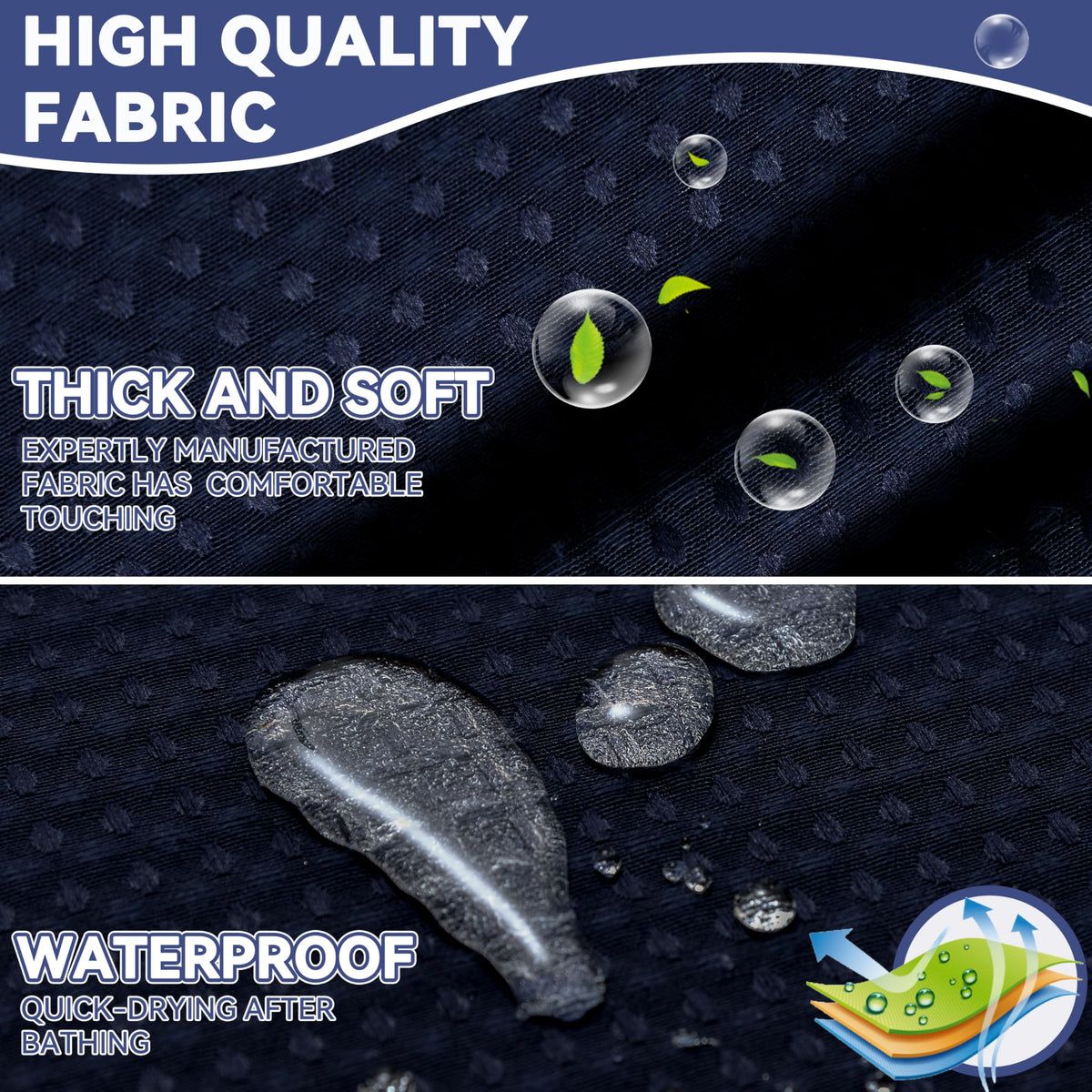 Conbo Mio No Hook Waffle Weave Shower Curtain with Snap in Liner Set, Hotel Luxury Black Shower Curtains for Bathroom with See Through Top Window, Waterproof, Washable 71W x 74H