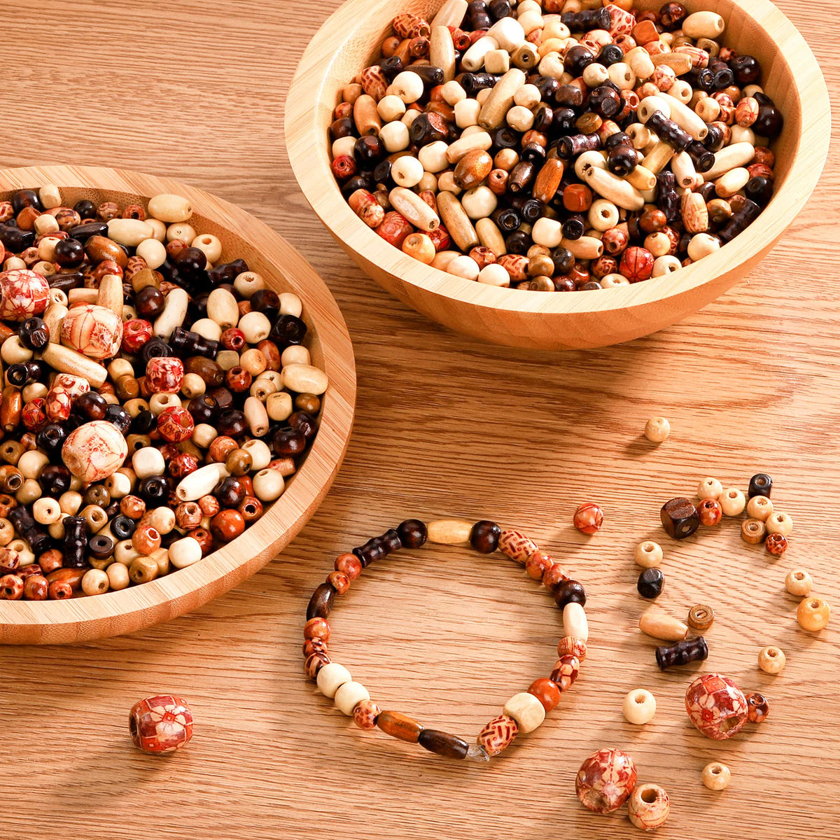 Cedilis 2000 Pcs Printed Wooden Beads, 5mm to 21mm Assorted African Beads, Natural Loose Wood Macrame Supplies Bead for Jewelry Bracelets Necklace Earring Making DIY Craft Project