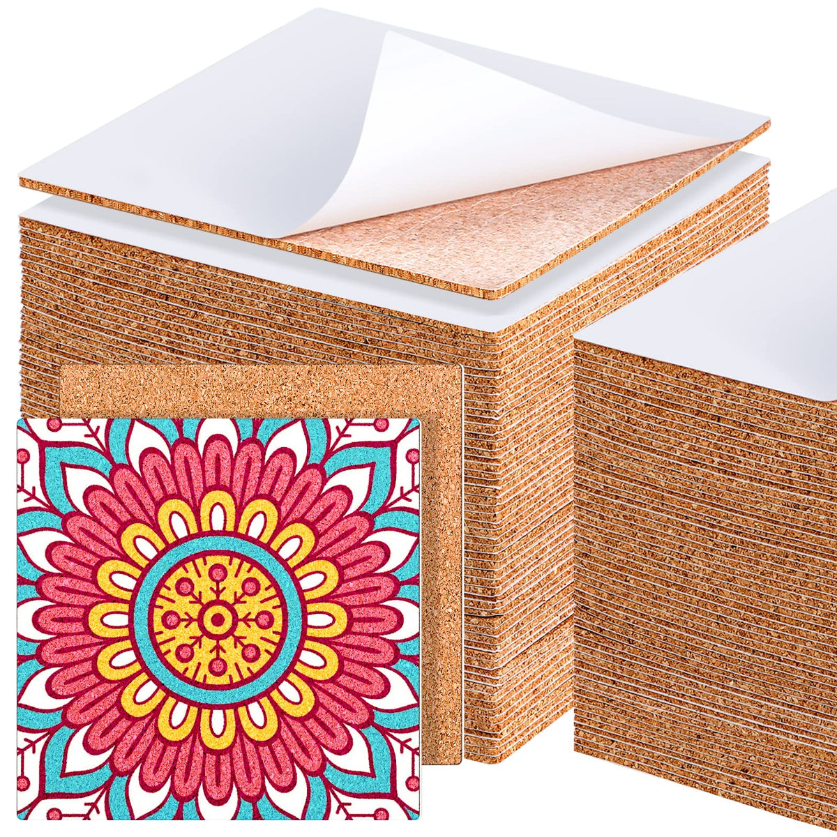 Chunful 60 Pcs Self Adhesive Cork Squares 6" x 6" Cork Backing Sheets for Coasters DIY Ceramic Tiles, Mat, Mini Wall Board, 2 mm Thick
