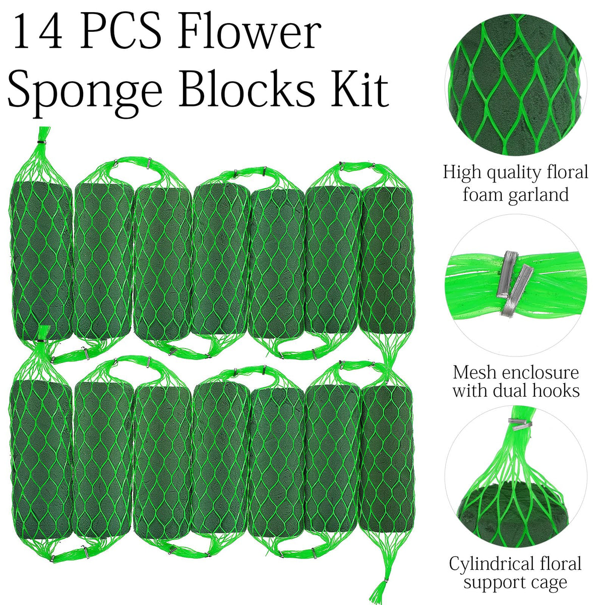 9.2Ft Flower Sponge Blocks Kit 14Pcs Floral Foam Garland – Flexible Flower Holder for Fresh & Artificial Flowers, Wedding Arch, Home & Garden Decor