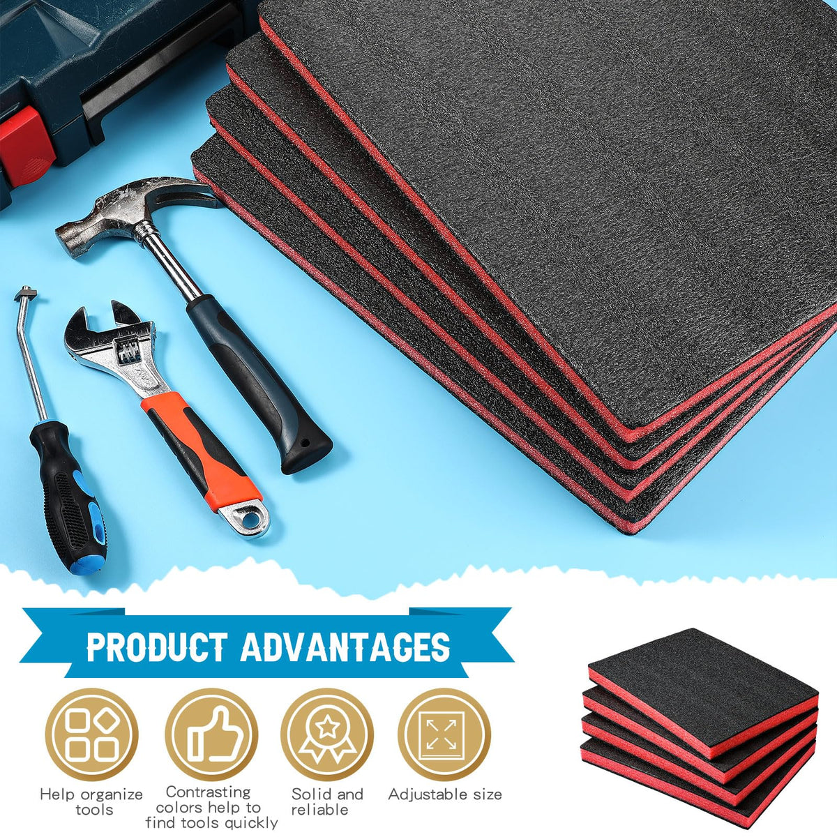 Outus 4 Pcs Cuttable Polyurethane Foam Pads Craft Foam Insert for Cases Packing Padding Camera Toolbox Storage(16 x 12 x 1 Inch,Red, Black)