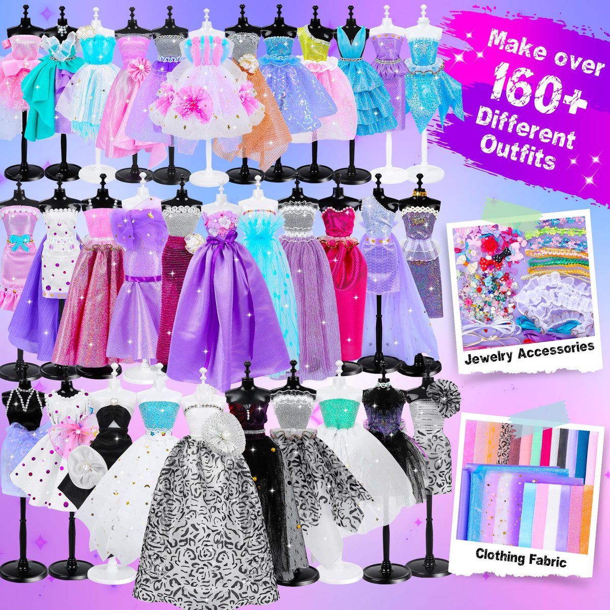 MINIFUN 1500+Pcs Fashion Designer Kit for Girls, Sewing Kit with 7 Mannequins, DIY Arts and Crafts Kit for Kids, Doll Clothes Making Kit, Girl Toys for Age 6 7 8 9 10 11 12 Year Old Gifts