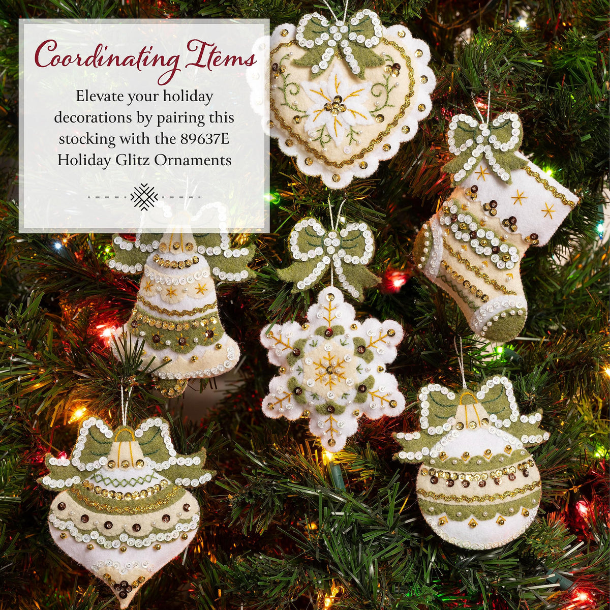 Bucilla Felt Applique 18" Stocking Making Kit, White Poinsettia Santa, Perfect for DIY Arts and Crafts, 89602E