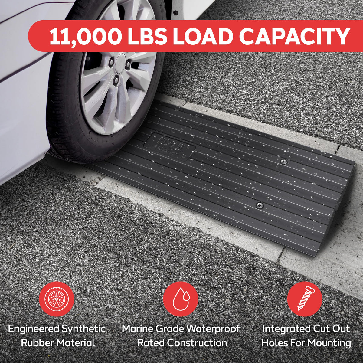 Car Vehicle Curbside Driveway Ramp - 4ft Heavy Duty Rubber Threshold Bridge Track Curb Ramp, for Loading Dock, Garage, Sidewalk, Truck, Scooter, Bike, Motorcycle, Wheelchair Mobility - Pyle PCRBDR21