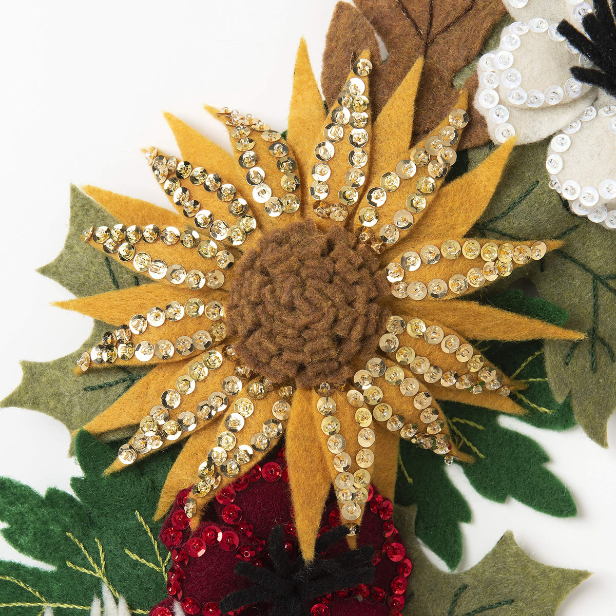 Bucilla 89278E Felt Applique Wreath Kit, 16.5" x 16.5", Floral Fall